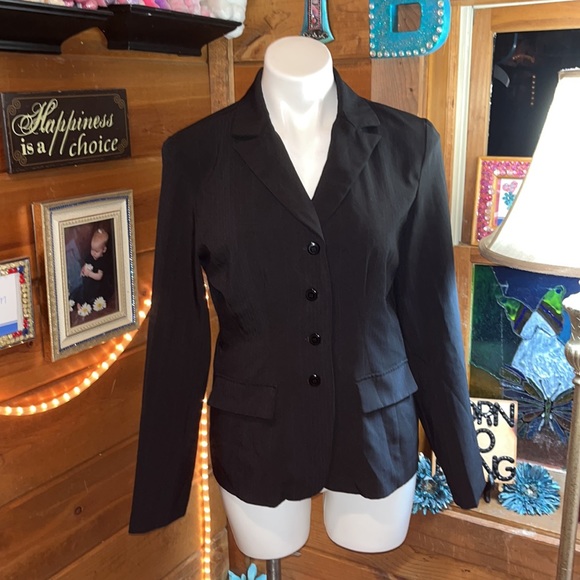 Black suit jacket w blue pin striping - Picture 1 of 7